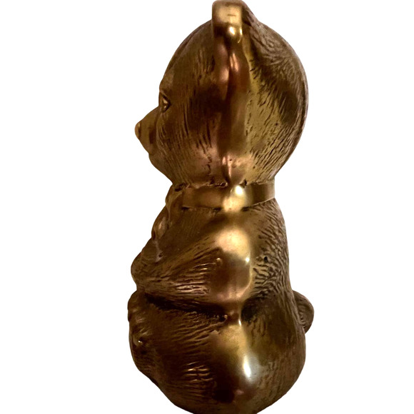 Brass Teddy Bear Coin Bank Screw Held Bottom Older Vintage Collectible - Picture 4 of 11